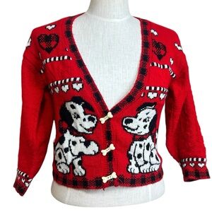 Vintage Dalmatians sweater size girls 14 or women's XXS red dogs bone